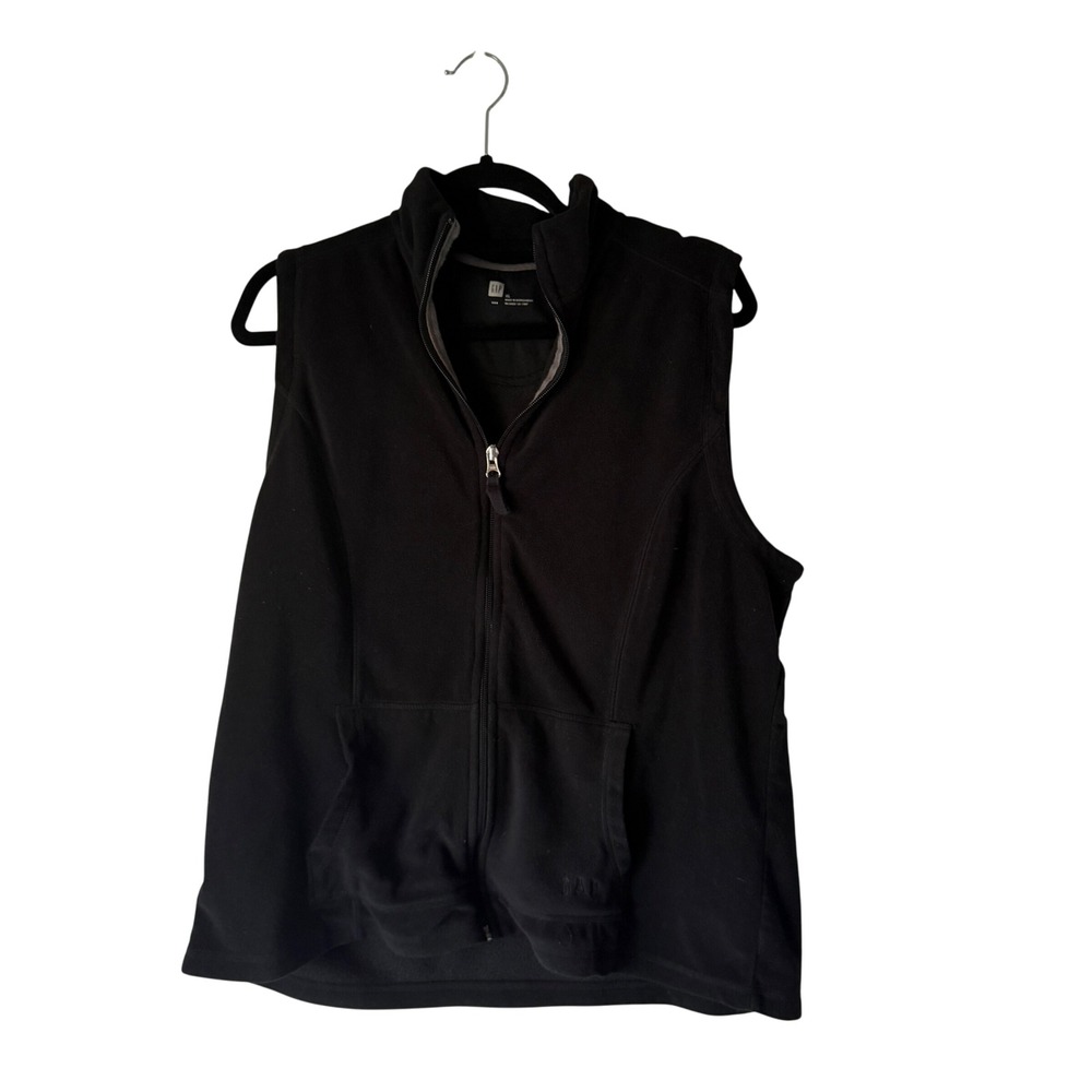 GAP Women Black Fleece Vest Full Zip Collar‎ Pockets XL Layering Preppy